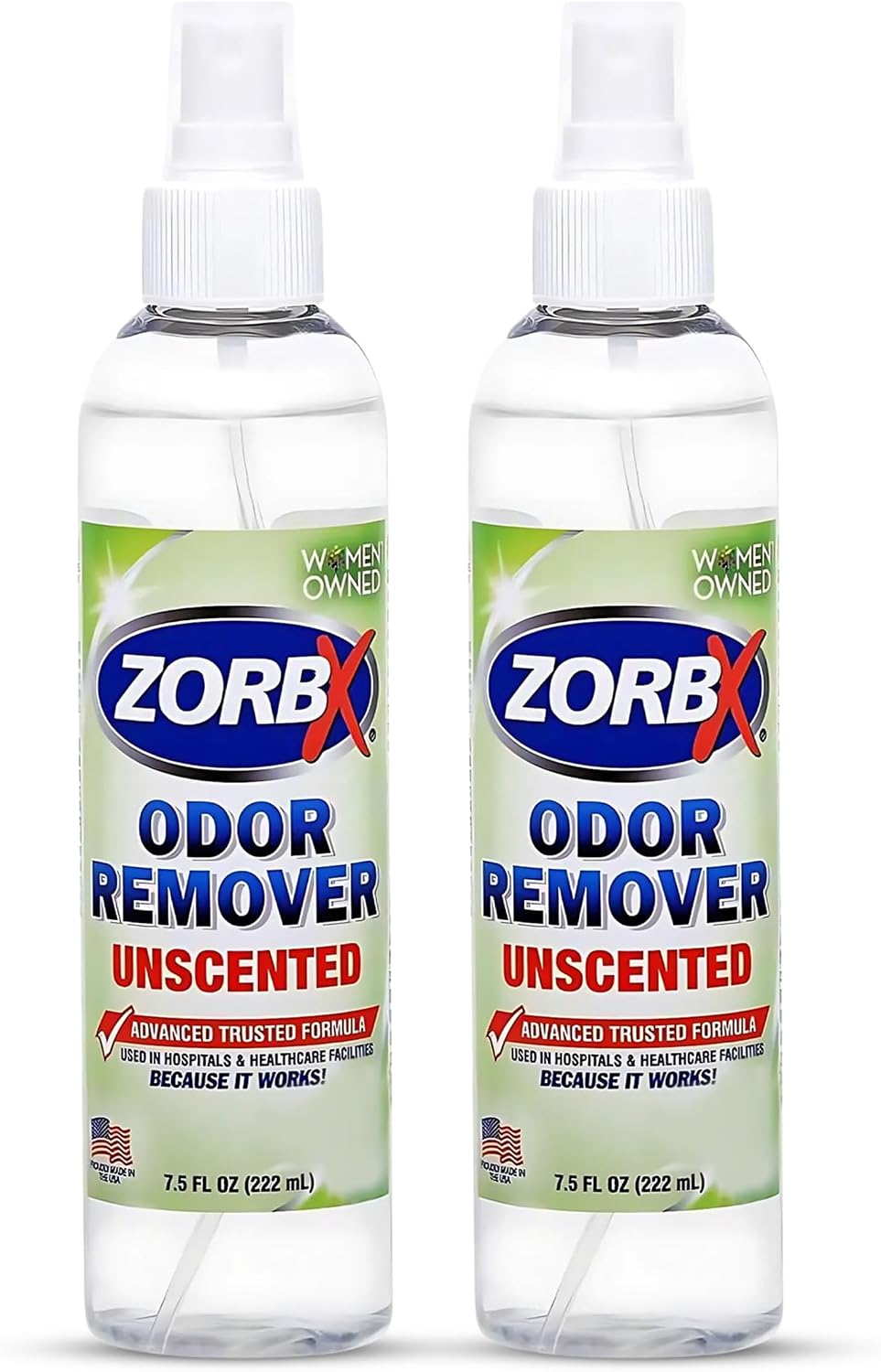 ZORBX Unscented Odor Eliminator Spray 7.5 Oz (2-Pack) – Hospital-Grade Permanent Odor Remover for Pet & Human Urine, Smoke & Strong Household Odors – Carpet, Upholstery, Mattress, Bathroom, Car & More