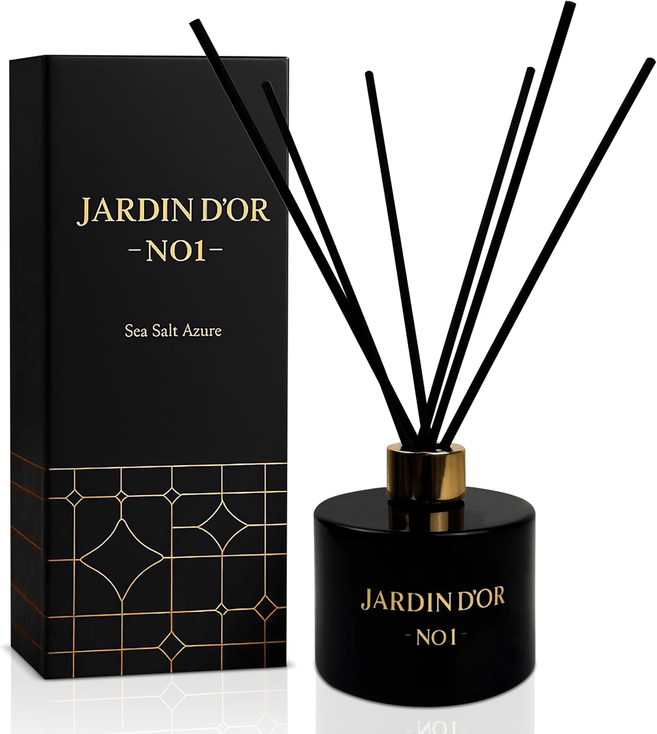 Premium Reed Diffuser Set for Home, Bath & Office Decor - 6.7oz (200ml) - Child & Pet Friendly Sea Salt Scented Oil - Reusable, Refillable Glass Bottle Fiber Sticks