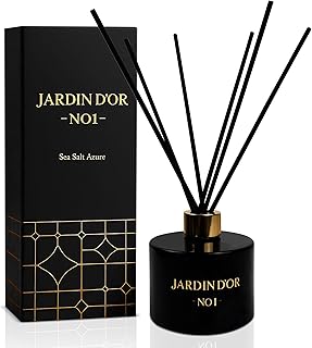 Premium Reed Diffuser Set for Home, Bath & Office Decor - 6.7oz (200ml) - Child & Pet Friendly Sea Salt Scented Oil - Reusable, Refillable Glass Bottle Fiber Sticks