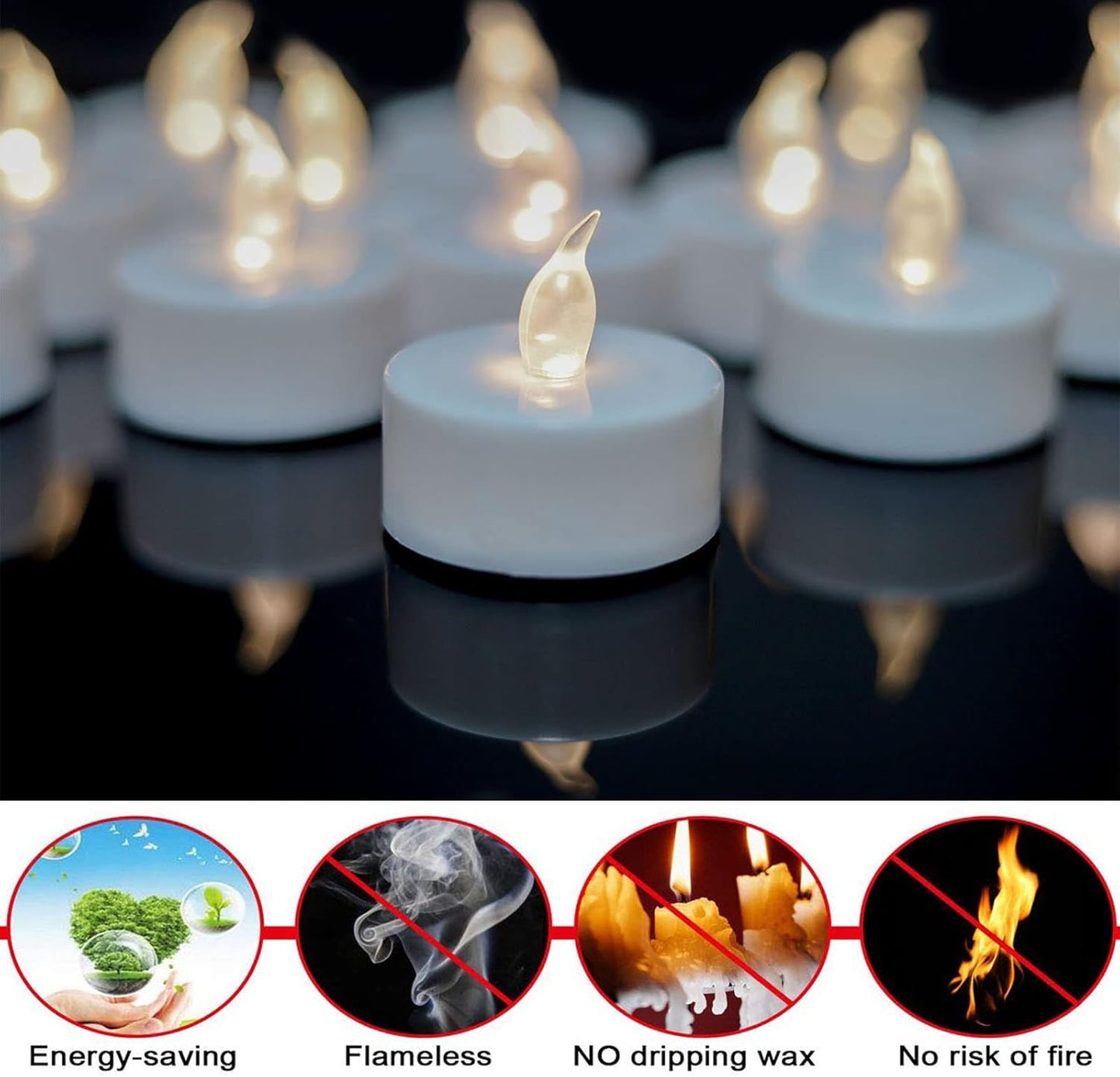 Tea Lights - 50 Pack Flameless LED Candles - 200 Hour Battery Operated - Realistic Flickering - Warm White Light - Perfect for Halloween & Seasonal Celebrations