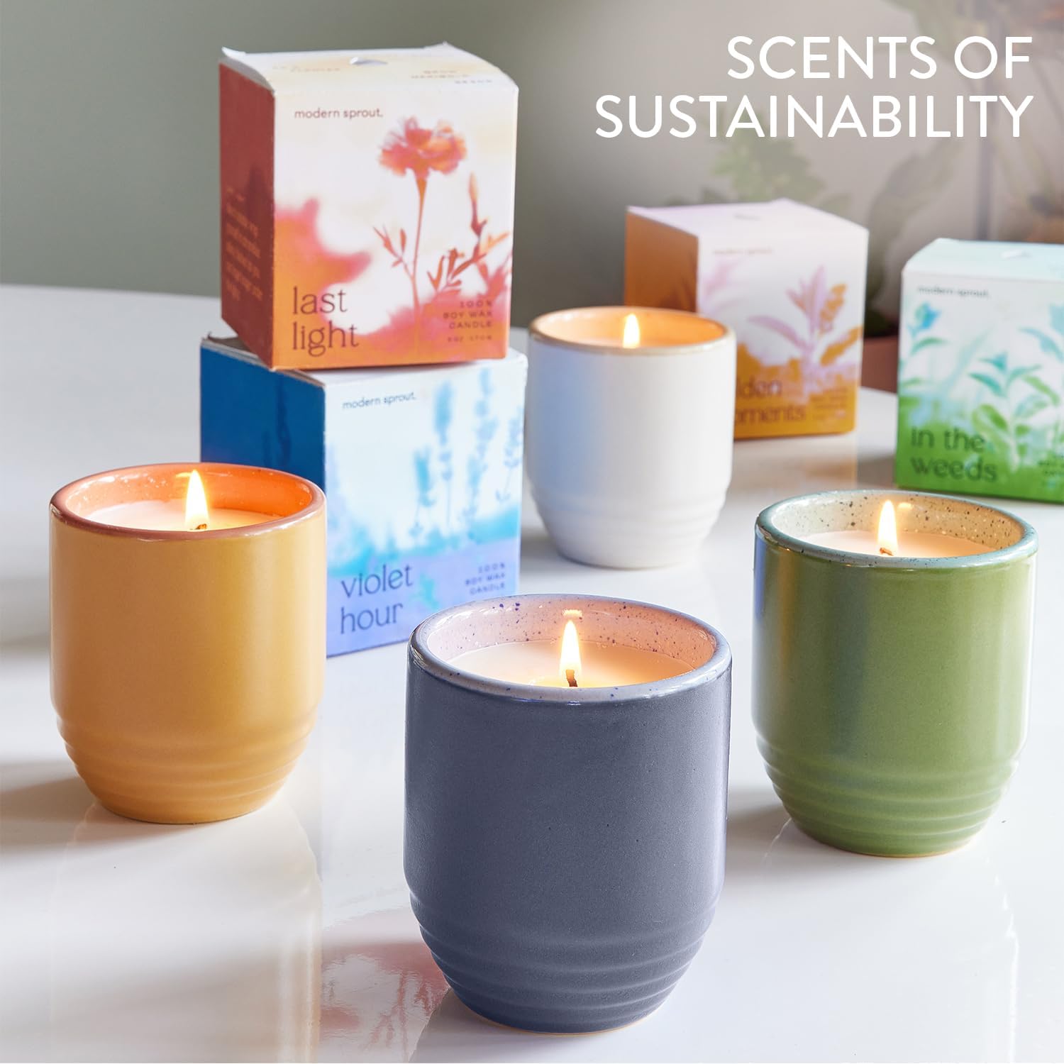 Modern Sprout - 2-in-1 Soy Candle & Planter - Violet Hour (Lavender, Grape Soda, Wild Iris, Violet) 6 Oz Scented Candle w/Lavender Seeds - Ceramic Vessel Dual Purpose Jar - 38-40 Hour Burn