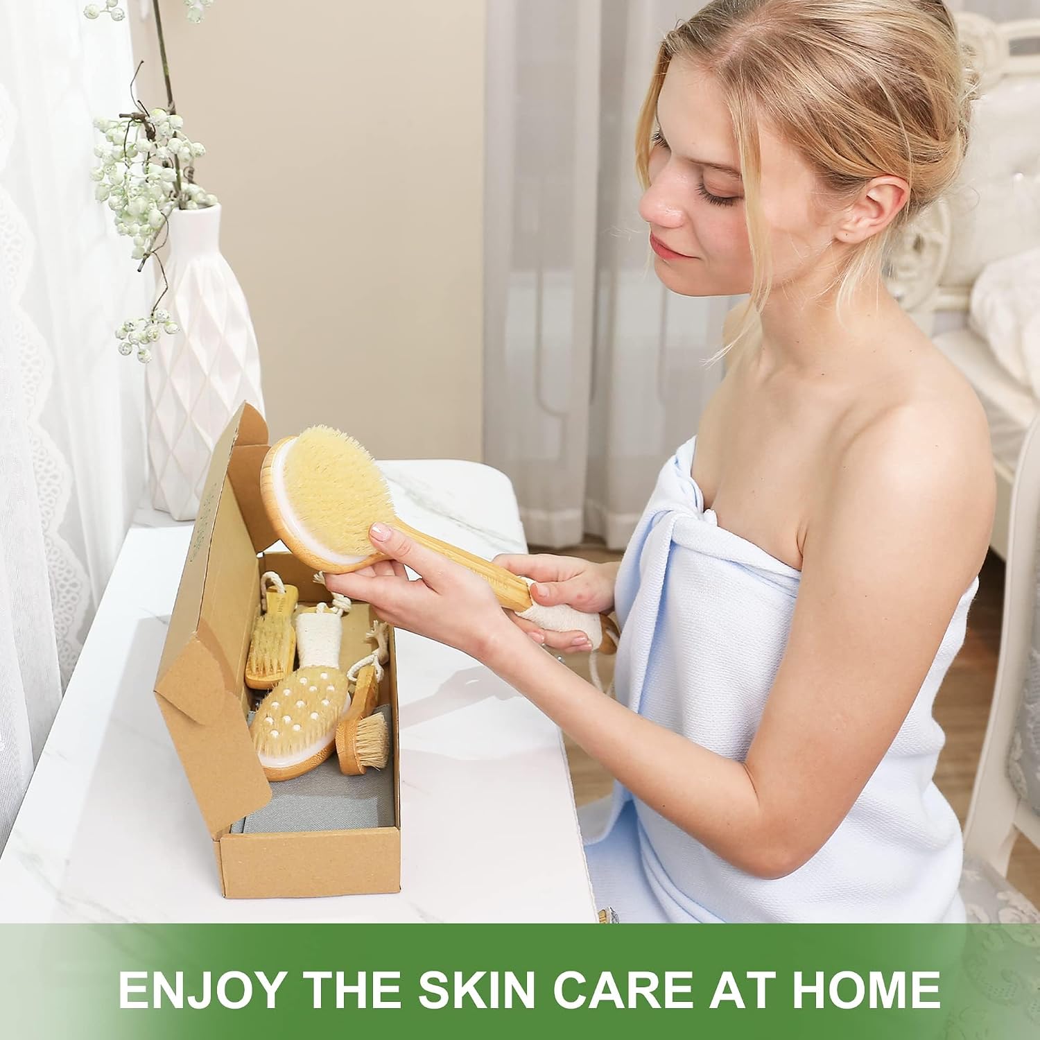 Dry Brushing Body Brush, Natural Boar Bristle Dry Brush, Bamboo Exfoliating Body, Face, Foot, Long Handle Back Scrubber Brush, Meridian Pressure for Lymphatic, Cellulite