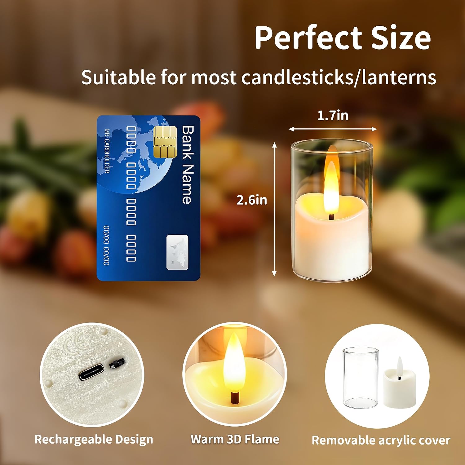 Rechargeable Flameless Candles with Timer Remote, 1.7"x2.6" Clear Acrylic LED Tea Lights Candles，Small Votive Electric LED Candles for Home Aniversary Wedding Holiday Decor(12 Pack)