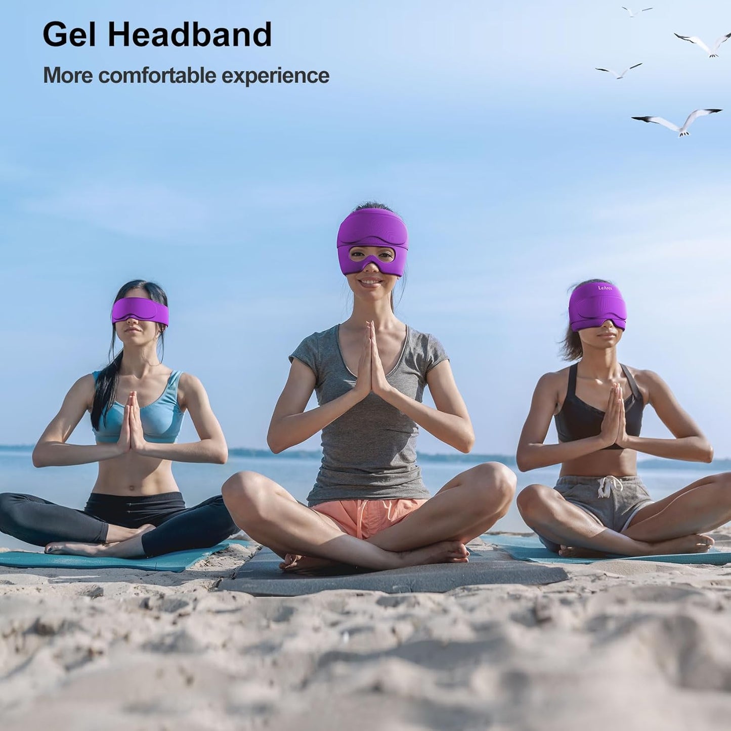 2 in 1 Migraine Relief Cap with Gel Eye Mask, Headache Relief Cap Ice Head Wrap Hot and Cold Therapy Hat Gift for Women for Headache Puffy Eyes Sinus and Tension Stress Relief (Purple)