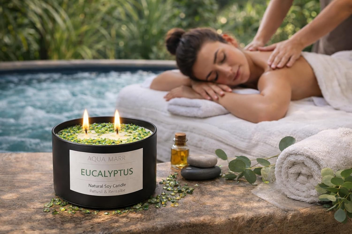Eucalyptus Soy Candle – 8 oz Aromatherapy Spa, Fresh Eucalyptus Scent, Clean Burning Hand-Poured Candle for Relaxation, Home & Bathroom Décor – Aqua MARR