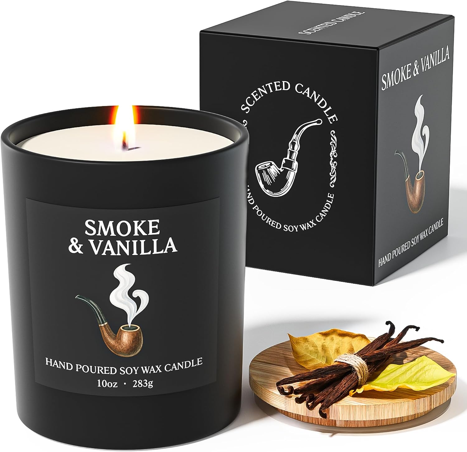 NORVENCE Candles for Men, Smoke ＆ Vanilla Scented Candle Gifts for Men and Women, 10oz Soy Candles with Bamboo Lid for Home Scented, Birthday Gifts for Men