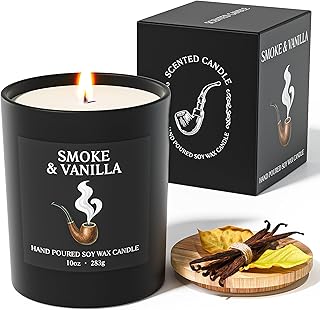NORVENCE Candles for Men, Smoke ＆ Vanilla Scented Candle Gifts for Men and Women, 10oz Soy Candles with Bamboo Lid for Home Scented, Birthday Gifts for Men