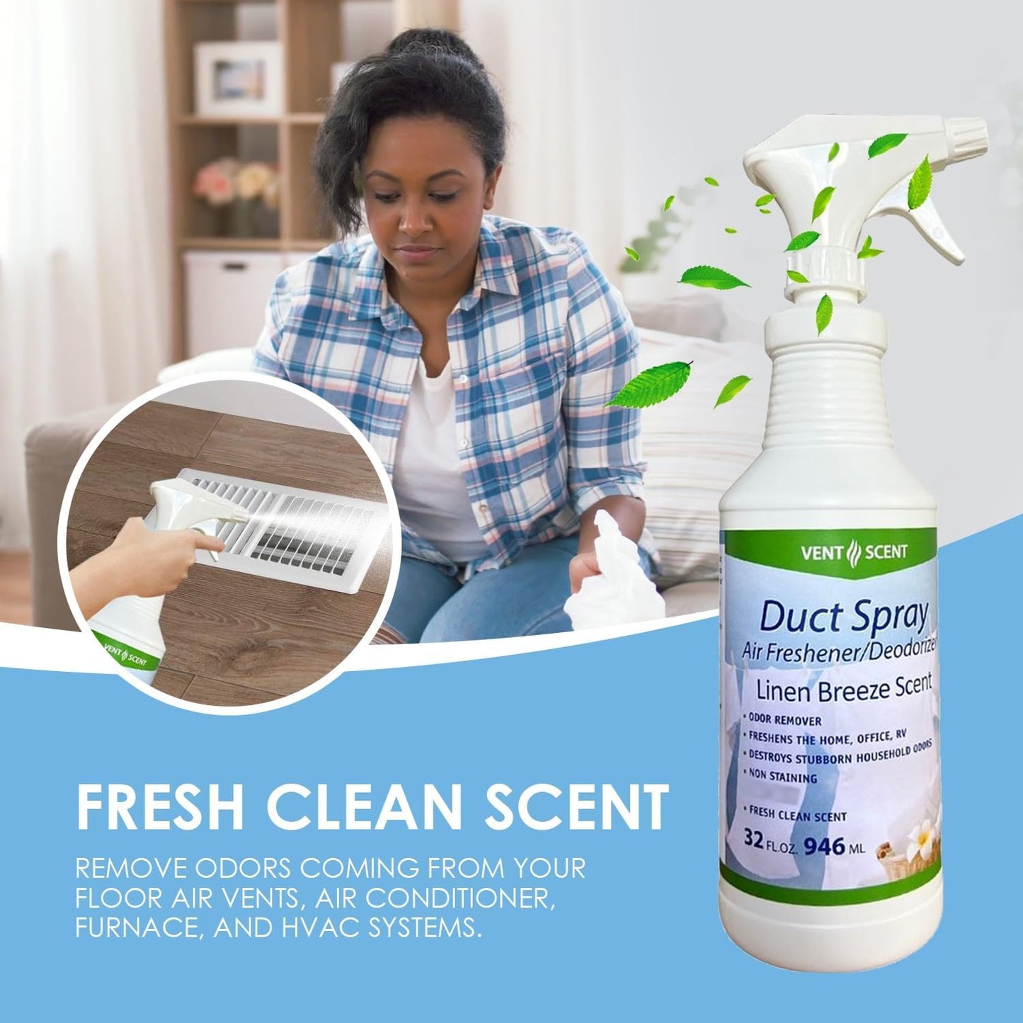 Northwest Enterprises Air Duct Cleaner Spray, Essential Oils Professional HVAC Air Freshener, Air Duct Deodorizer, and Odor Remover Spray (Linen Breeze)