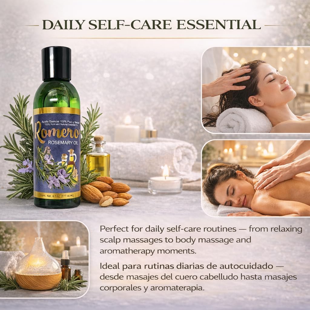 Rosemary(Romero)Essential w/Almond Oil – 6 fl oz –100% Pure & Natural,Cosmetic Hair & Body,Supports Healthy-Looking Hair,Shine & Manageability – For Hair, Skin, Massage & Aromatherapy – By BexpertsUSA