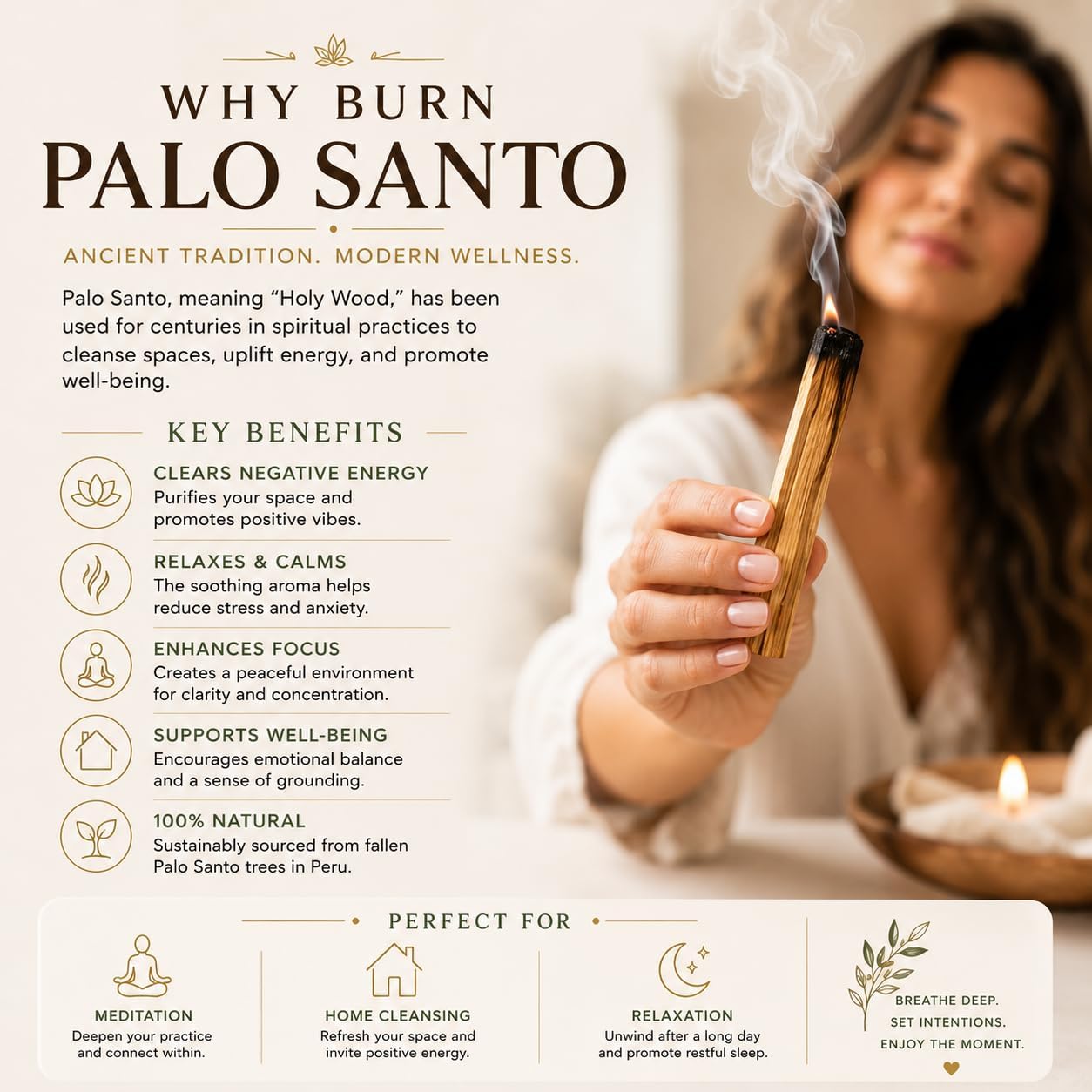 Palo Santo Sticks 100g Premium Holy Wood Incense, 4" Natural Smudging Sticks with Cotton Bag for Cleansing, Meditation & Relaxation