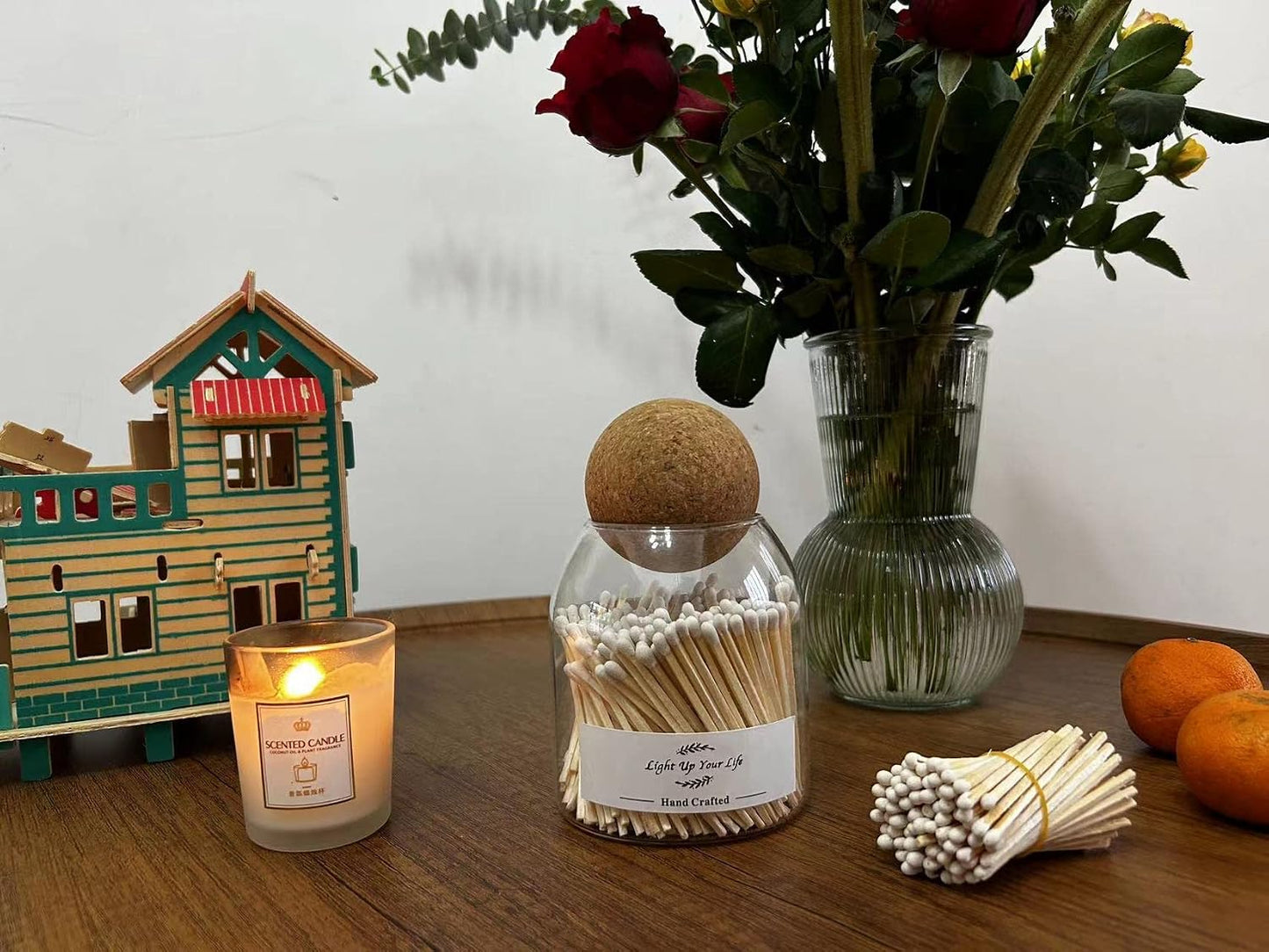 White Matches Included (150Pcs), Match Holder with Striker, Match Cloche with Striker, Safety Matches for Candles with Striker, 150Pcs 3'' Candle Matches, Long Fireplace Matches for BBQ Grill