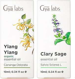 Organic Ylang Ylang Essential Oil for Diffuser & Sage Oil for Diffuser Set - Aromatherapy Grade Essential Oils Set - 2x0.34 fl oz - Gya Labs