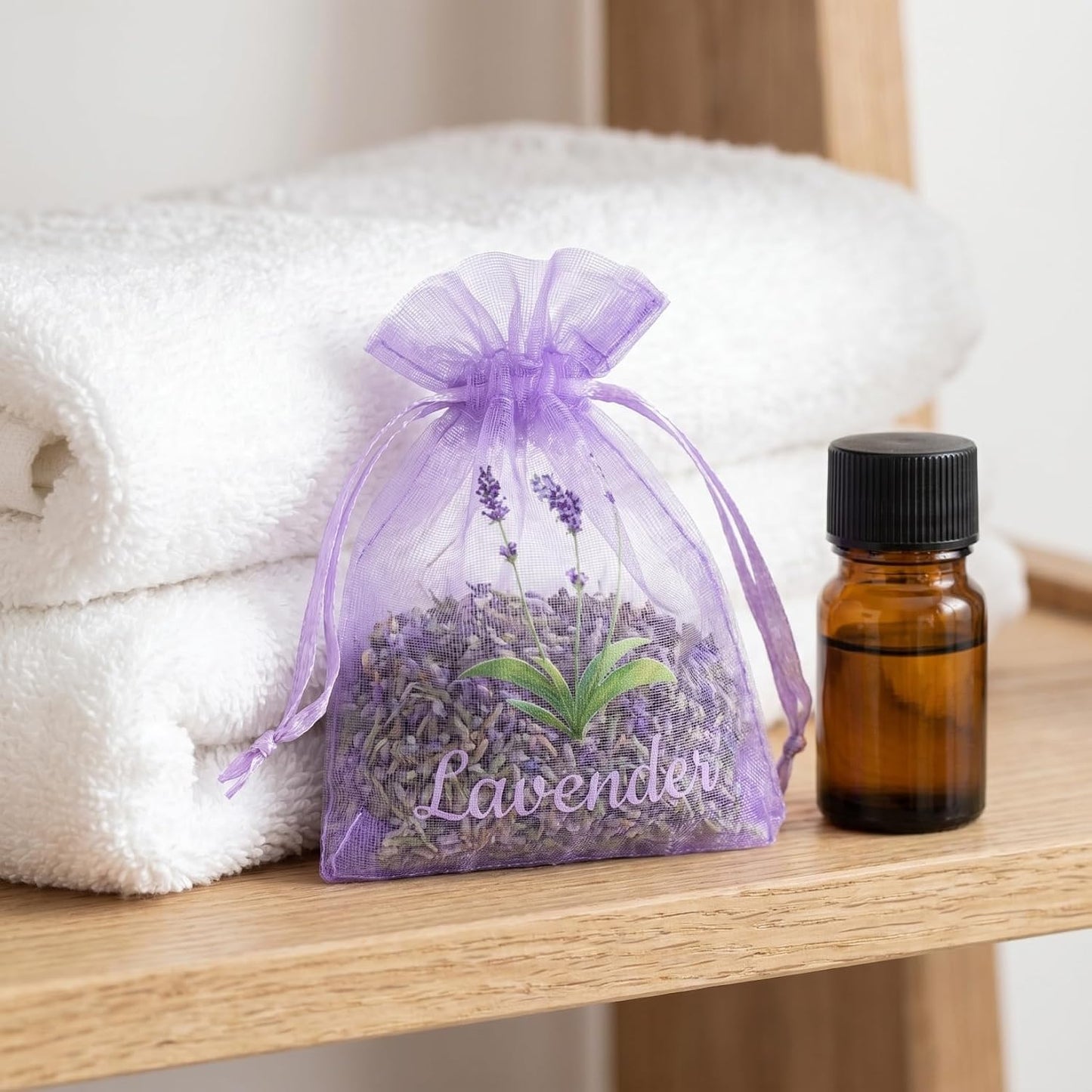 MAGICLULU 20Pcs Empty Lavender Sachet Bags - Violet Mesh Drawstring Pouches for Herbs Spices - Breathable Organza Storage Bags for Home Closet Drawer - Floral Print Small Potpourri Packets
