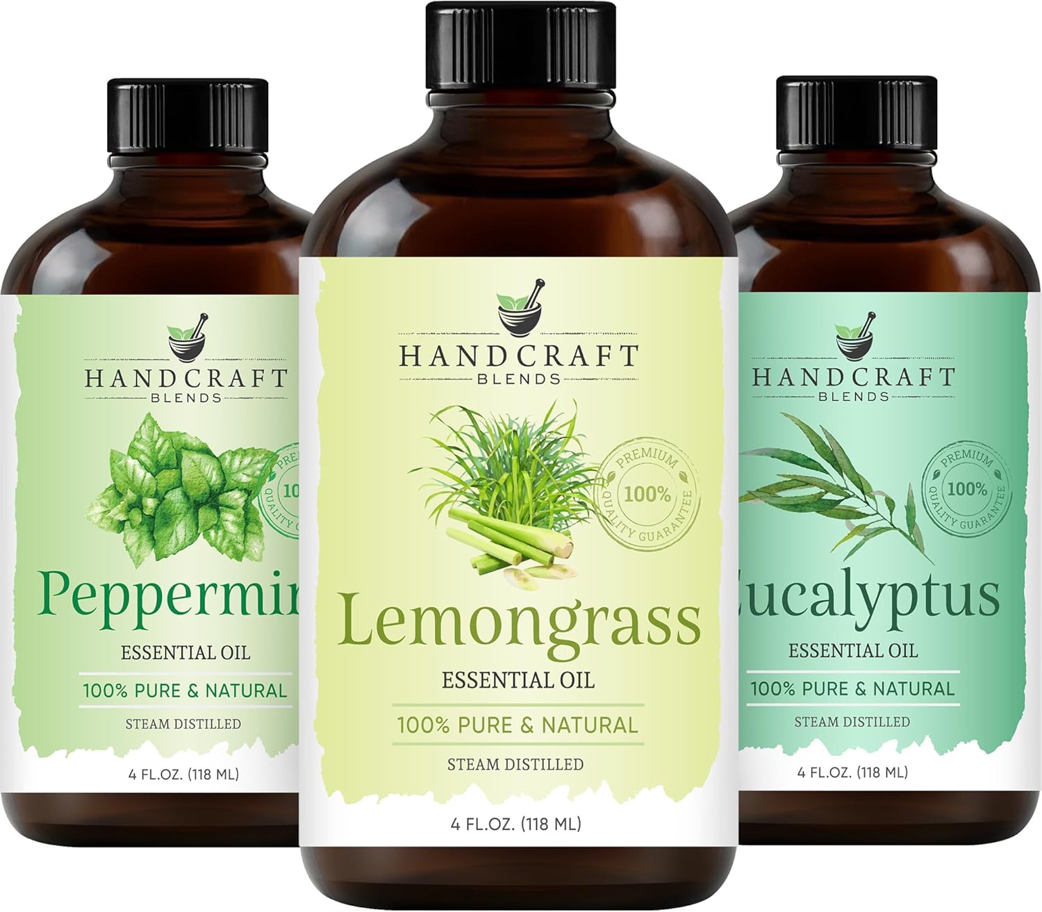 Handcraft Blends Lemongrass, Peppermint & Eucalyptus Essential Oil Blend, 4 Fl. Oz, 100% Pure & Natural, Therapeutic Grade, Glass Dropper