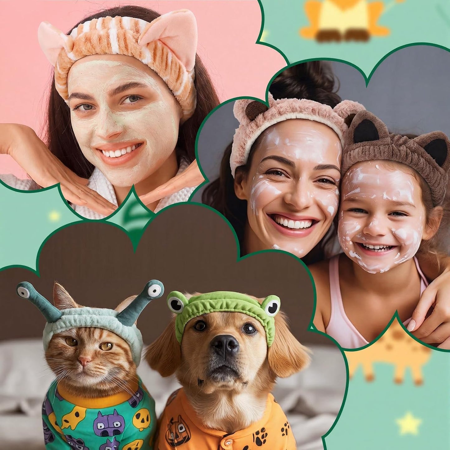 12 Pcs Animal Ear Face Wash Headbands Spa Cute Soft Headband for Washing Face Make up Hairband Fuzzy Frog Cat Ears Crab Snail Head Band Skincare Hair Accessories for Women
