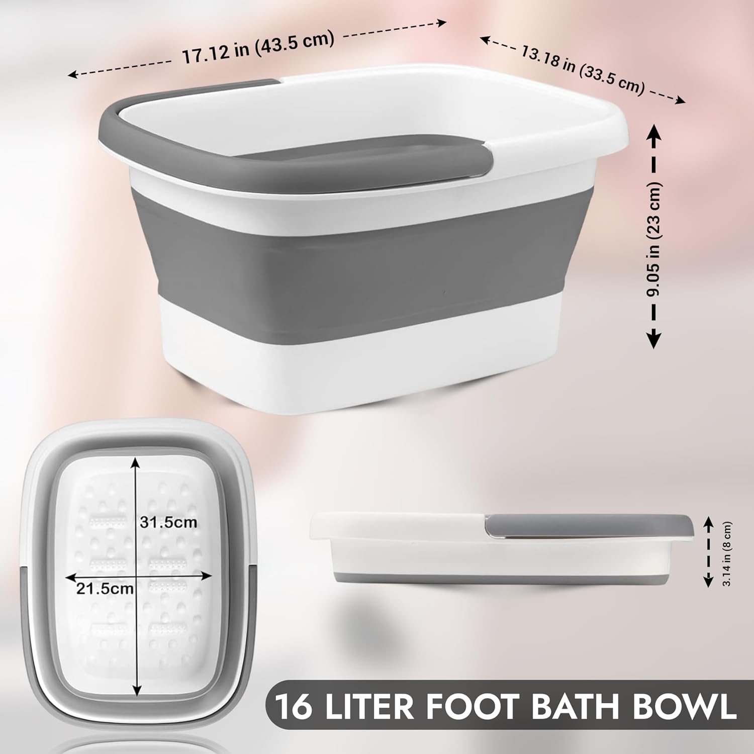 SSKT Collapsible Foot Bath Soak Tub with Handle – Portable Foldable Foot Spa Basin for Soaking Feet, Pedicure, Detox & Relaxation – Plastic Foot Soaker for Home & Travel (Grey)
