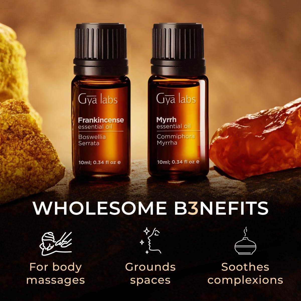 Gya Labs Frankincense and Myrrh Oils for Diffuser (0.34 fl oz x 2)