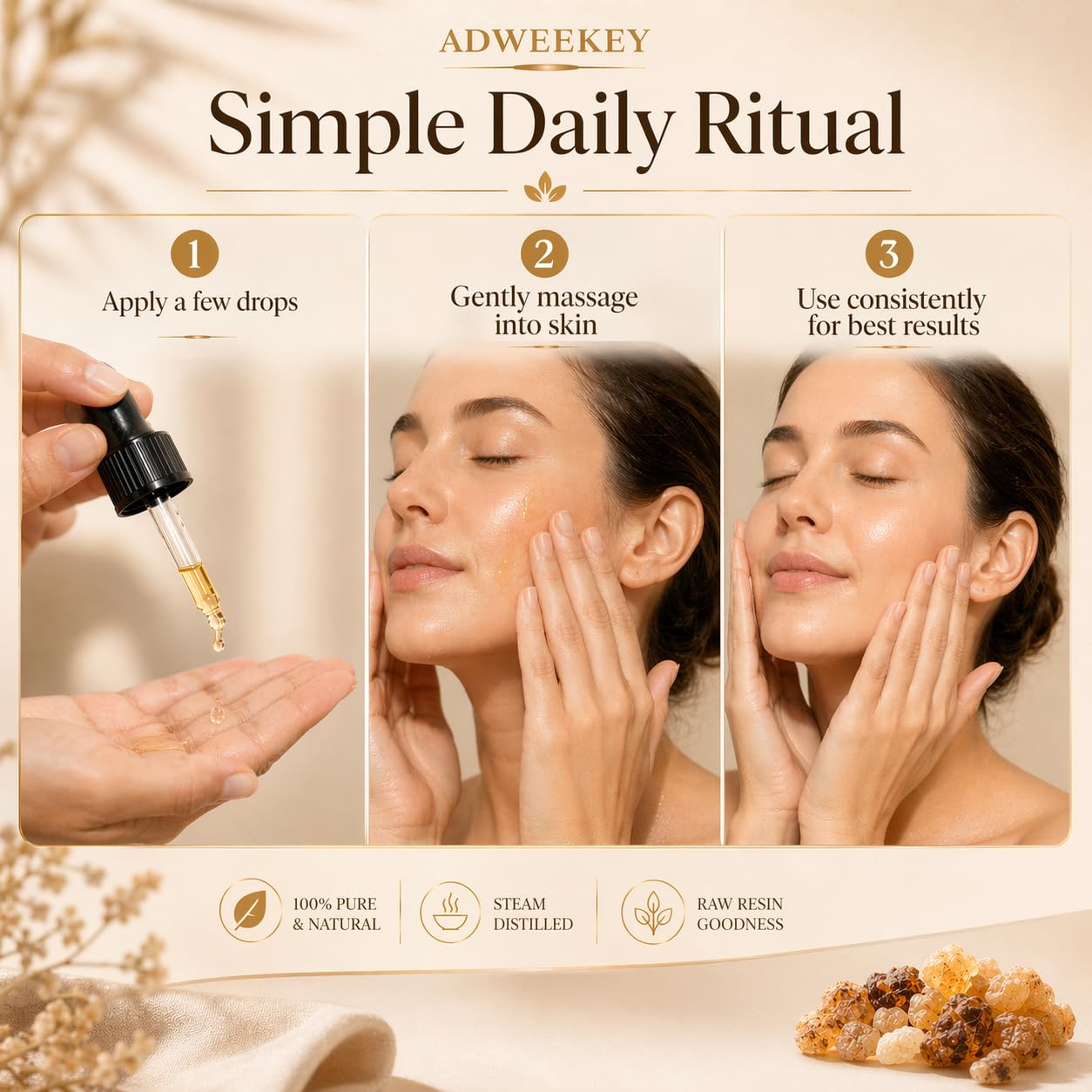Frankincense Resin Oil for Face & Skin, 100% Pure & Natural, Steam Distilled Boswellia Carterii, Hydrating Face Oil for Women, Aromatherapy & Daily Skincare, 2.02 fl oz