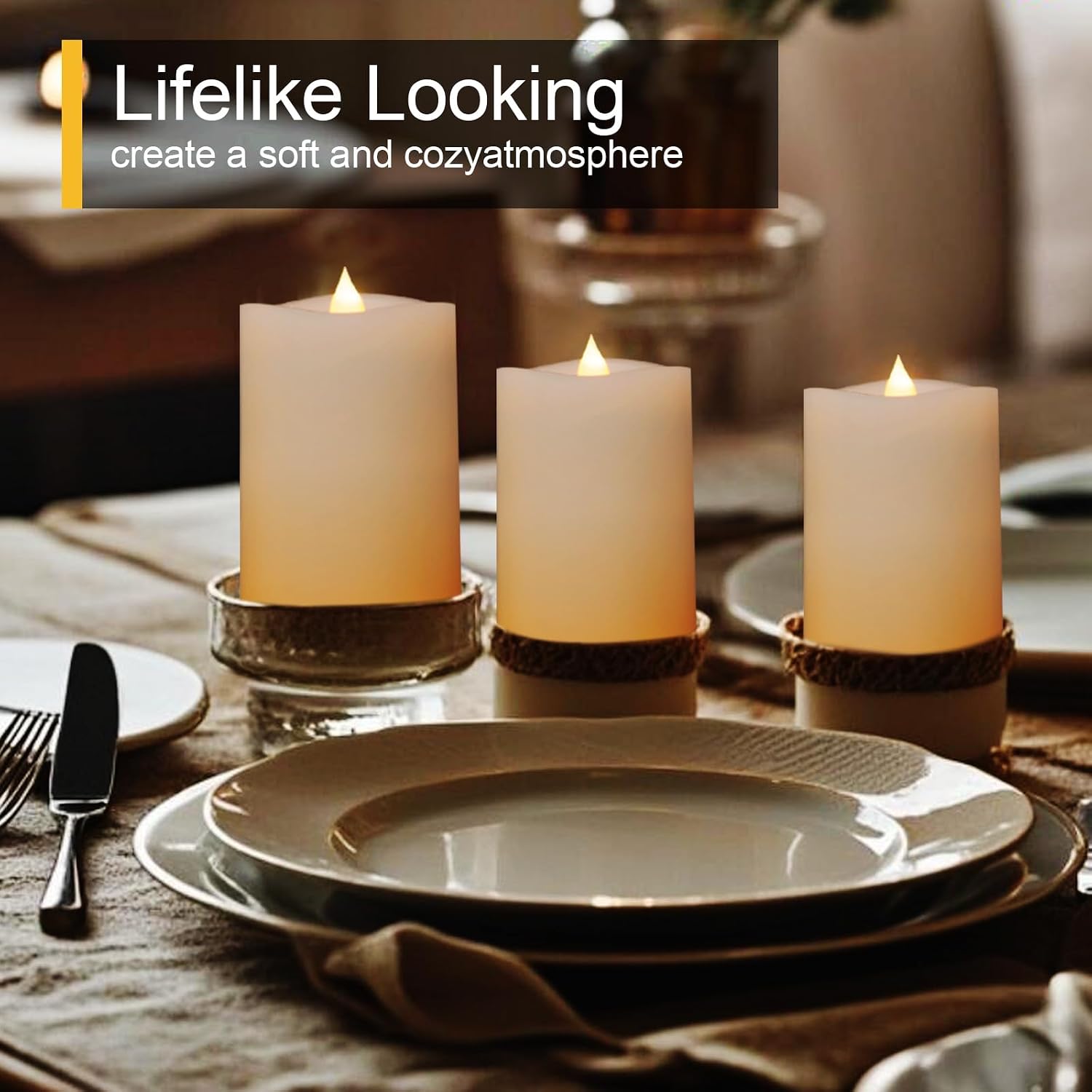 3x4 Flameless Candles with Remote Set of 3, 4 inch Battery Candles Flickering with Timer, LED Pillar Candle for Indoor/Outdoor, White
