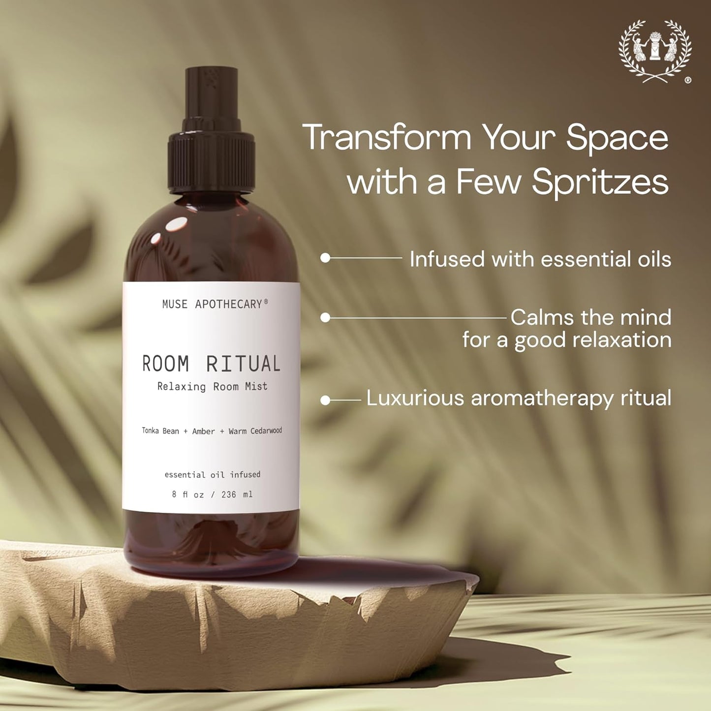 Muse Apothecary Room Ritual - Aromatic and Relaxing Room Mist, 4 oz, Infused with Natural Essential Oils - Aloe + Eucalyptus + Lavender
