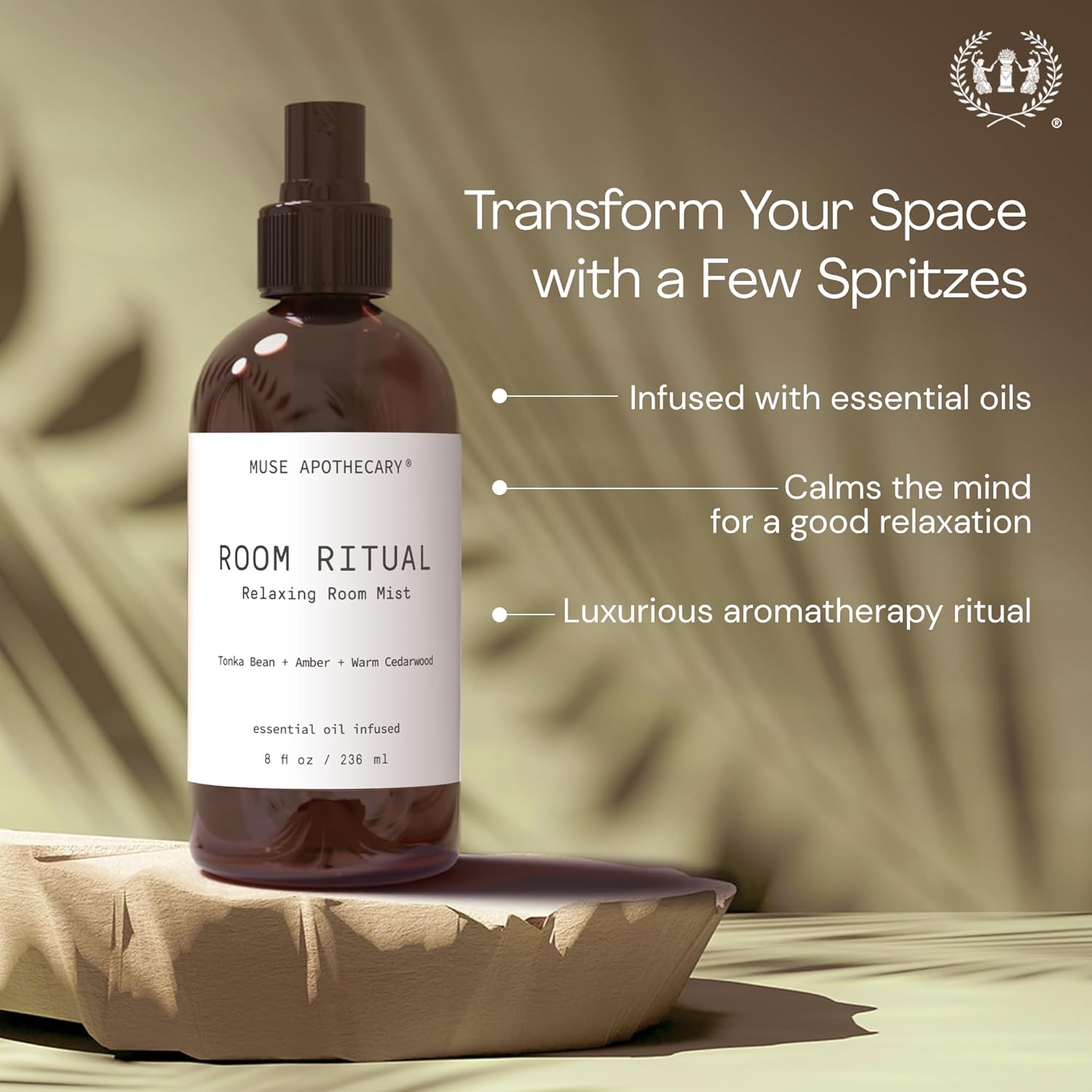 Muse Apothecary Room Ritual - Aromatic and Relaxing Room Mist, 4 oz, Infused with Natural Essential Oils - Aloe + Eucalyptus + Lavender
