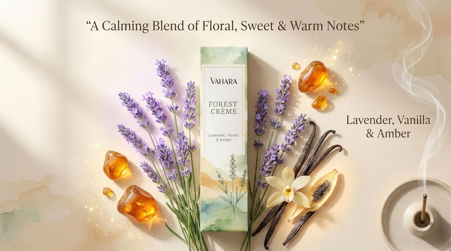 Masala Incense Sticks Forest Crème 100g Natural Hand Rolled Masala Incense with Lavender Vanilla and Amber Fragrance Notes for Meditation Relaxation and Home Fragrance