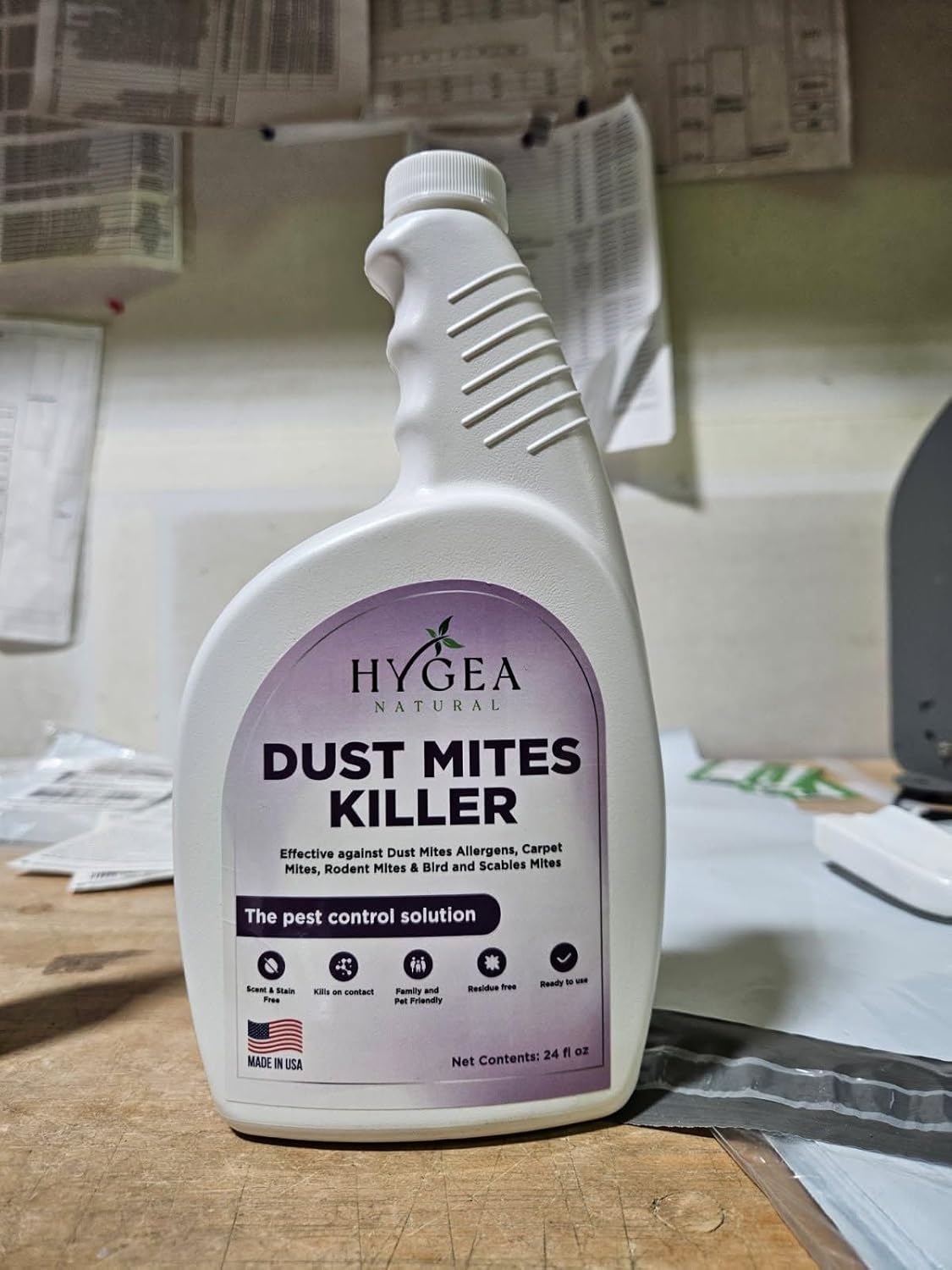Hygea Natural Dust Mite Killer Spray - Eliminates Dust, Carpet, Rodent, Bird, Mites - Safe for Home, Children, Pets, Bedding & Furniture, 24 oz, Unscented