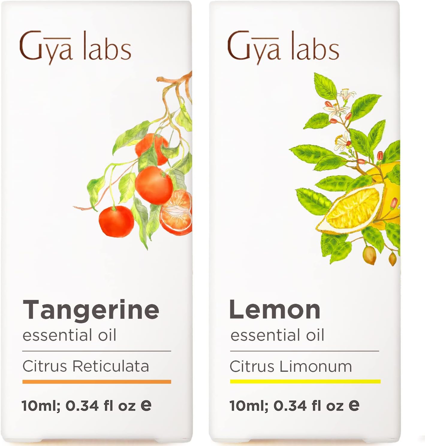 Tangerine Essential Oil for Diffuser & Lemon Essential Oil for Diffuser Set - Aromatherapy Grade Essential Oils Set - 2x0.34 fl oz - Gya Labs