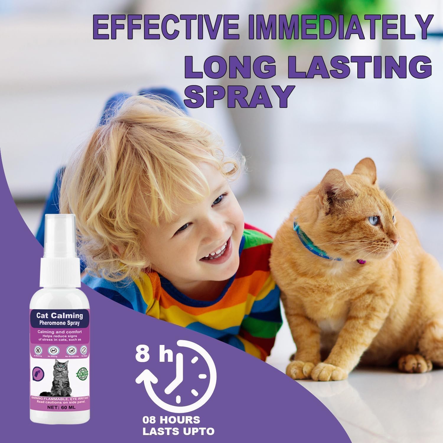 Cat Calming Spray with Pheromones – Anxiety & Stress Relief for Cats – Reduce Scratching Furniture, Urine Marking & Aggression – Calming Aid for Travel, Vet Visits & Home – 60-Day Supply (2 × 60 mL)