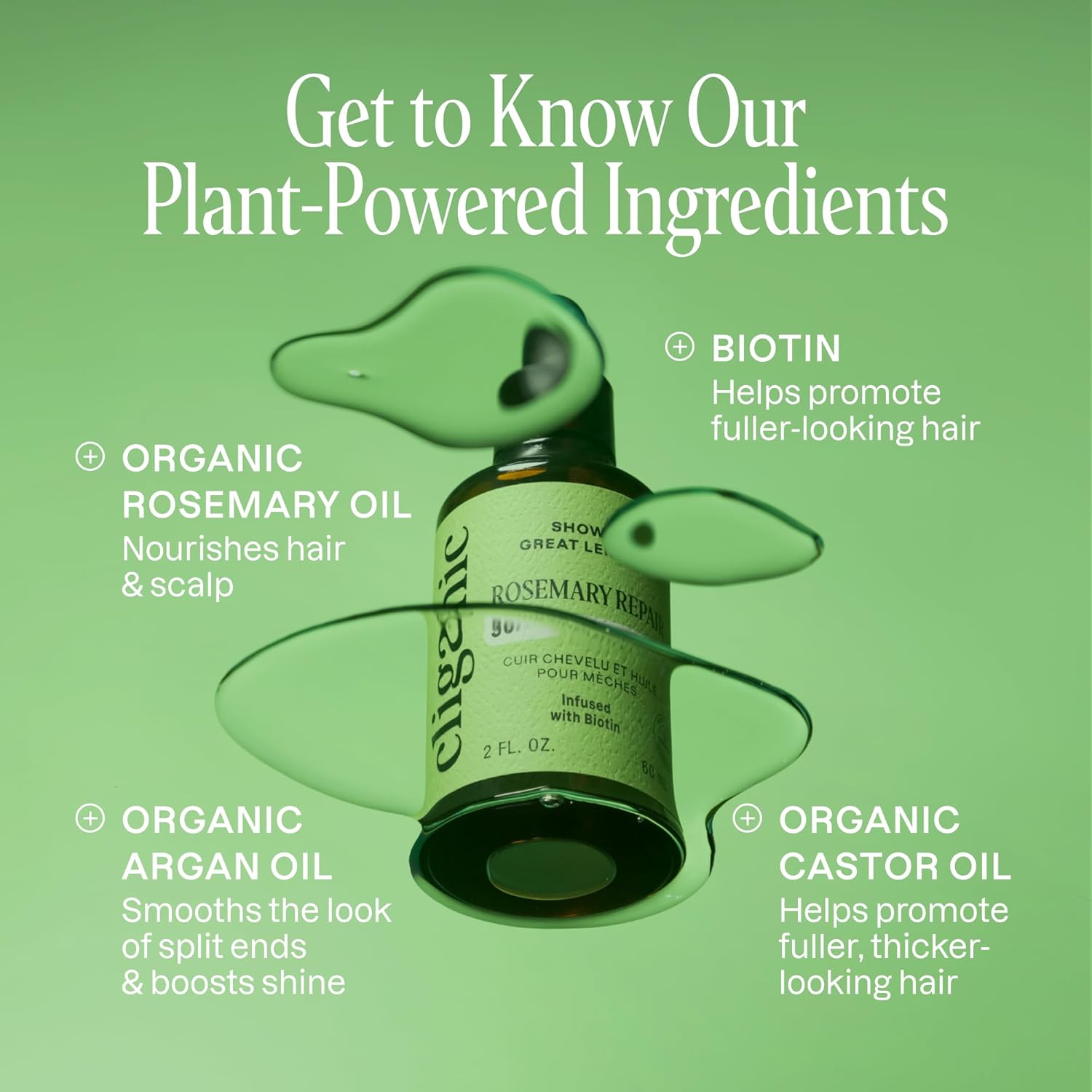 Cliganic Rosemary Hair & Scalp Oil with Biotin & Jojoba With Herbal Organic Ingredients - Serum To Smooth & Soften Frizzy, Damaged Hair, Split Ends & Dry Scalp Promote Fuller-Looking Hair 2 Fl Oz