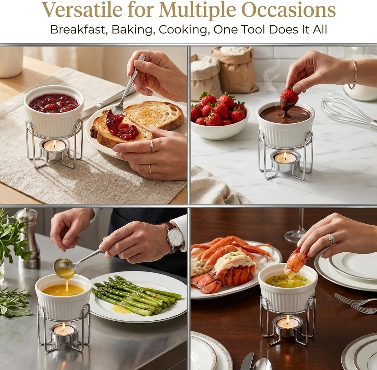 Artestia Butter Warmers Set, 4-Piece Ceramic Butter Warmer with Tea Light Candles, Crab Boil Party Supplies - Dishwasher, Microwave, Oven Safe (White)