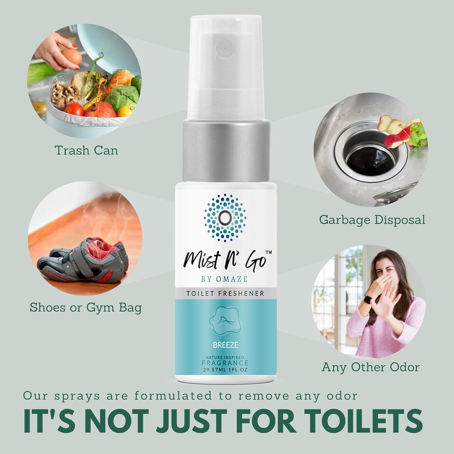 by Omaze Travel Toilet Spray Odor Eliminator - Toilet Freshener for Bathroom Air Deodorizer - Clean Mix, Travel Size (3x1oz)