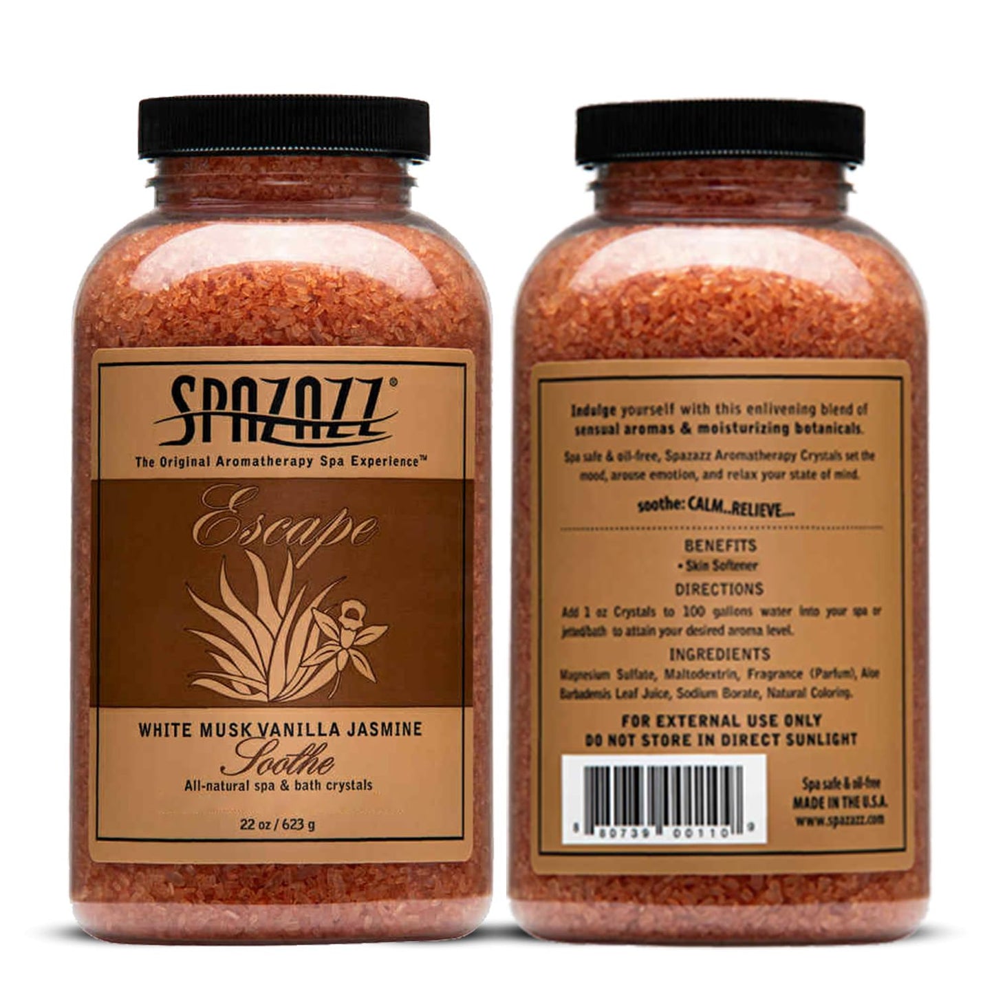 Spazzaz Escape Hot Tub & Spa Bath Salt Aromatherapy Crystals – 22oz White Musk Vanilla Jasmine Scented Bath Salts – Mineral Soaking Salts for Relaxing Bath Experience