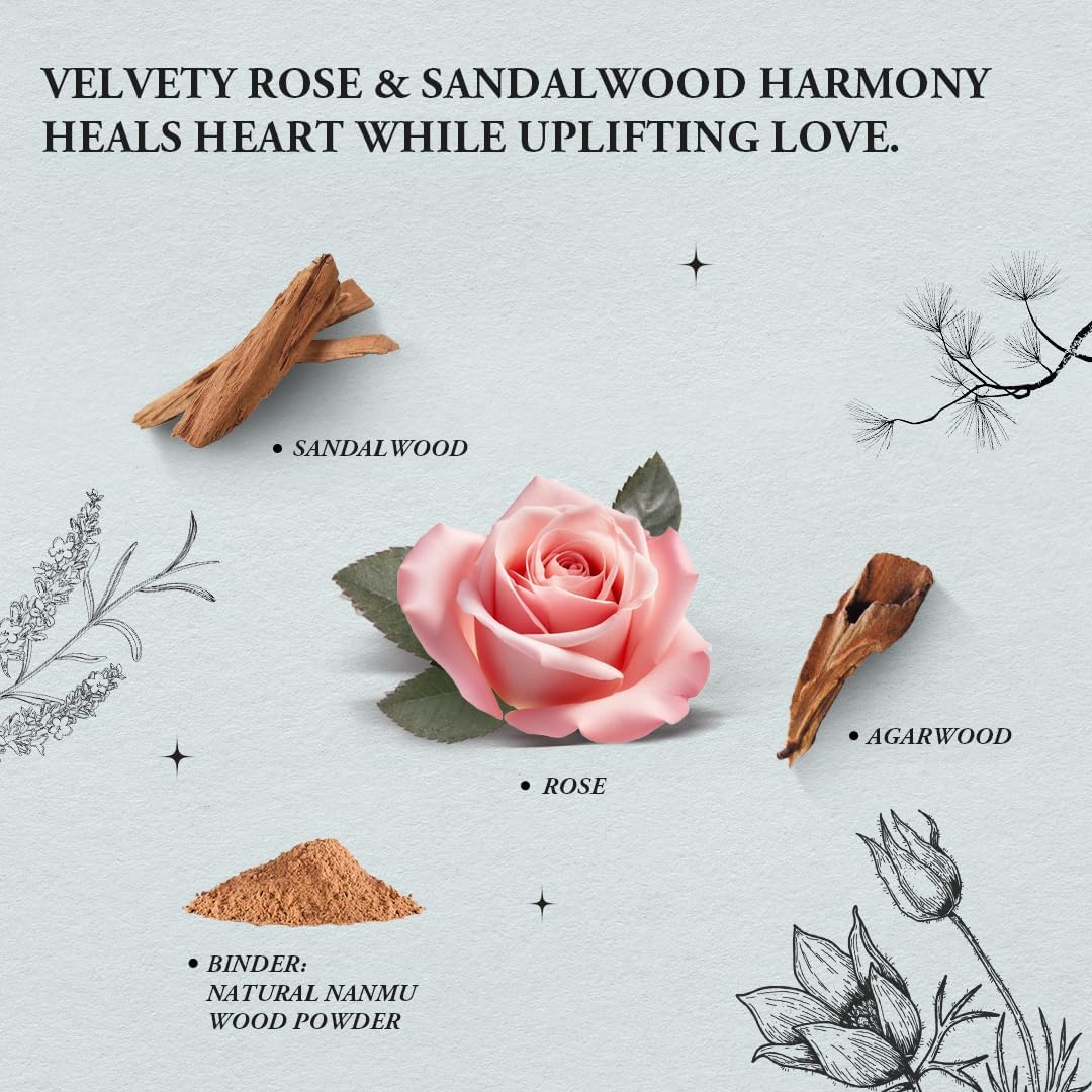 Innergy Rose Square Incense Sticks, No Bamboo Core, 50 Count | 100% natural, no synthetic fragrance or dyes, rose with sandalwood and agarwood, subtle floral-wood, daily ritual