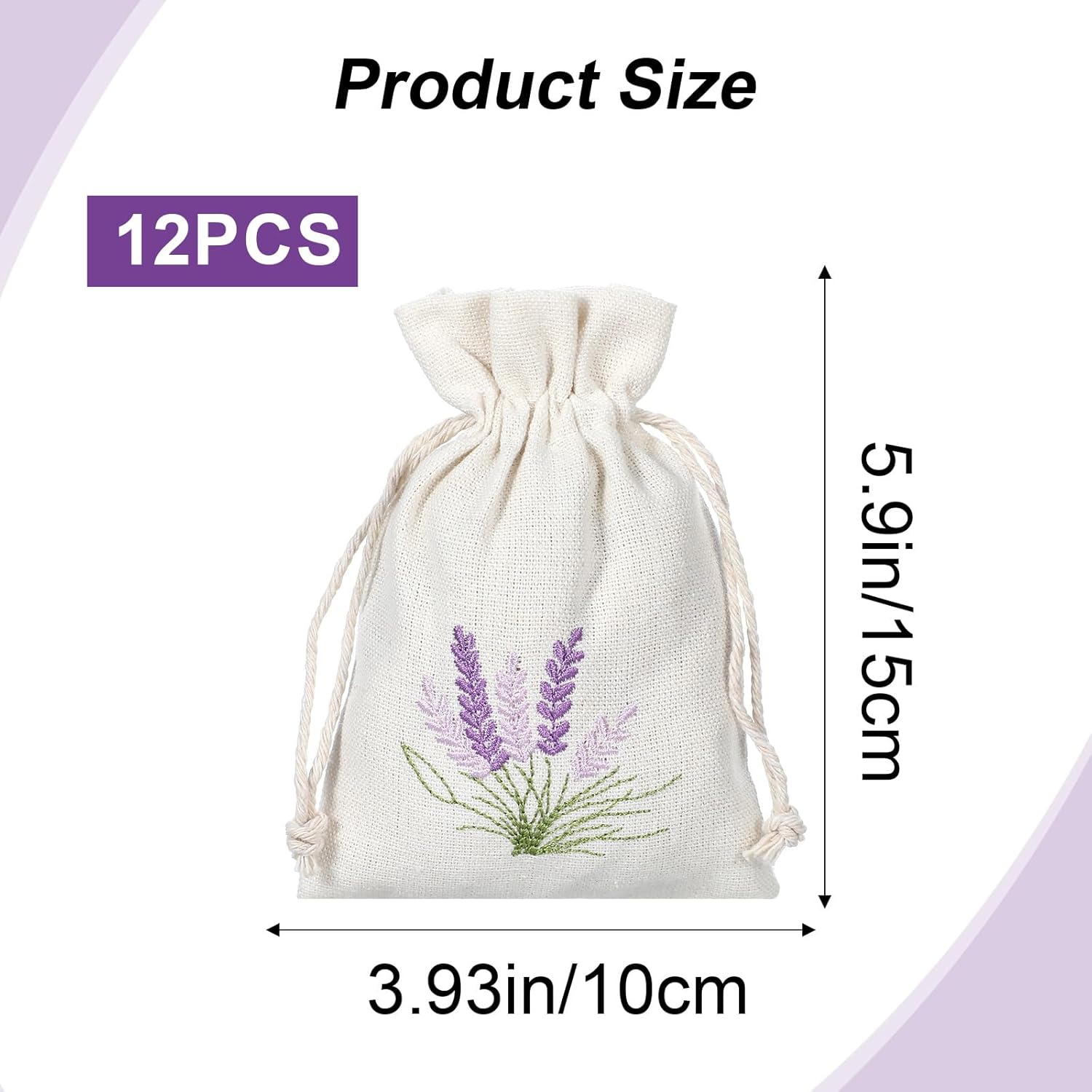 12 PCS Small Burlap Gift Bags Lavender Sachet Bags Lavender Sachet Jewelry Bag Drawstring Cotton Linen Pouch Mini Drawstring Fabric Bag for DIY Craft Filling Spice Jewellery Wedding, 4 X 5.7 Inch
