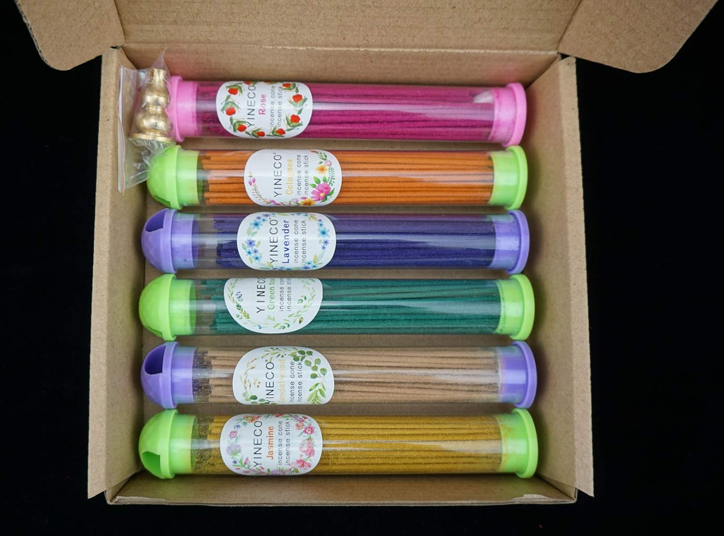300PCS Incense Sticks Lavender Rose Jasmine Sandalwood Green Tea Colognes 6 Popular Incense Flavors Great for Aromatherapy(Colorful)