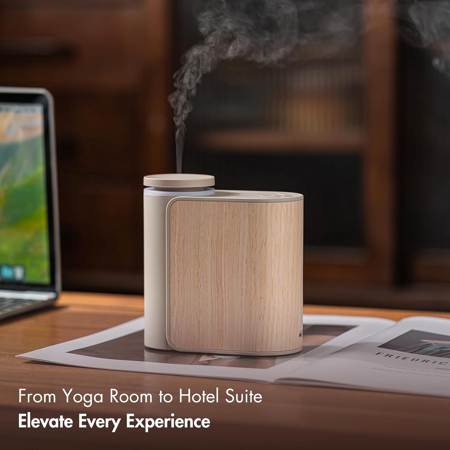 ZMARKRAFT® Waterless Essential Oil Diffuser w Solid Wood Cover 3 Timers 2 Mist Modes, Auto-Off Quiet Dual Fluid Aroma Diffuser, Portable Waterless Scent Diffuser w Lights, Room Decor Aromatherapy Gift