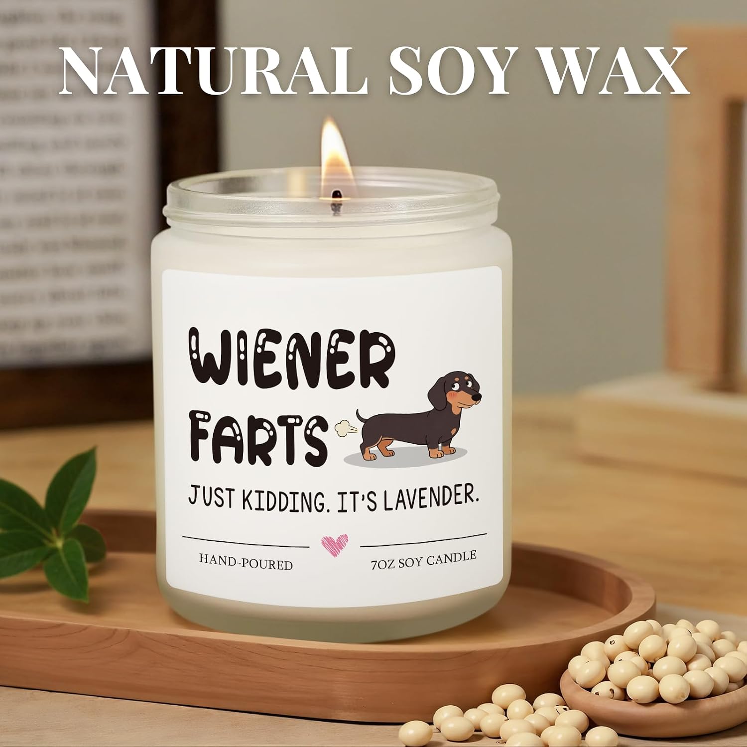 Dog Lover Gifts, Mothers Day Gifts, Christmas, Birthday Gift for Women, Mother, Dog Mom, Sister, Best Friend- Weiner Dogs Farts Candle - Lavender Scent, Hand Pour 7 OZ Soy Candle