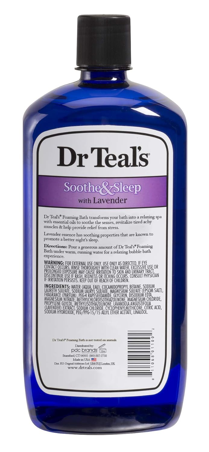 Dr Teal’s Foaming Bath with Pure Epsom Salt, Soothe & Sleep with Lavender, 34 Ounces (Packaging May Vary)