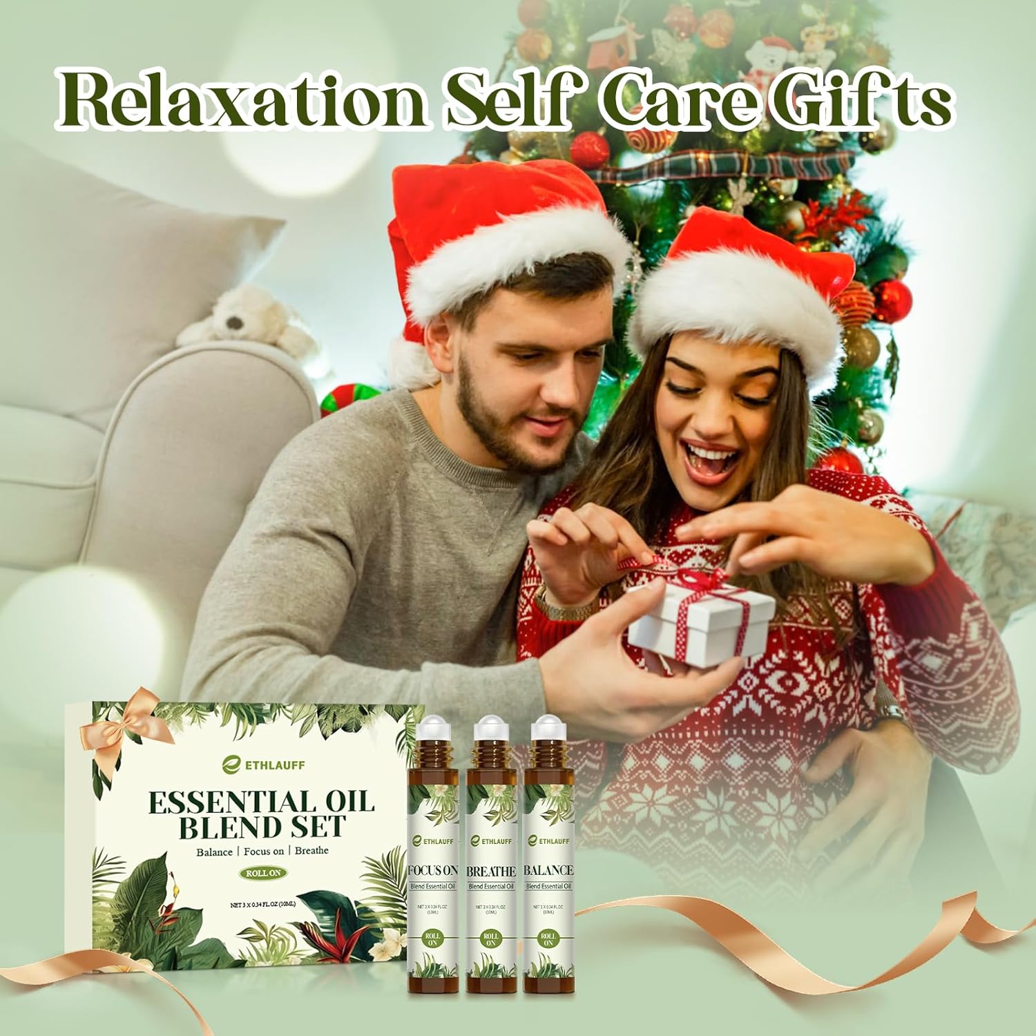Essential Oils Roll On Set 3 Pack (Breathe, Focus on, Balance) - Essential Oil Blend Stress Relief Gift Aromatherapy Self Care Gift for Women, 3 * 10ml