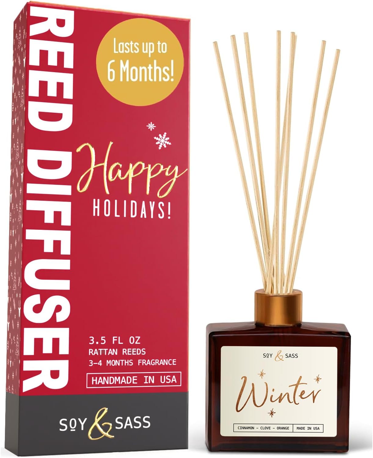 Winter Diffuser, Christmas Diffuser - w/Cinnamon, Clove & Orange I Infused w/Essential Oils I3.75 OZ Oil I Christmas Décor I Long-Lasting Scent Lasts 4-6 Month's I Made in The USA