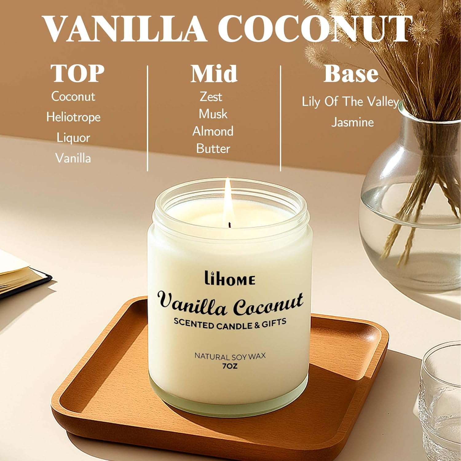 Candles Gifts for Women - Natural Soy Wax Candle for Home Scented Perfect for Christmas, Birthday, Mother's Day, Vanilla Coconut Candles
