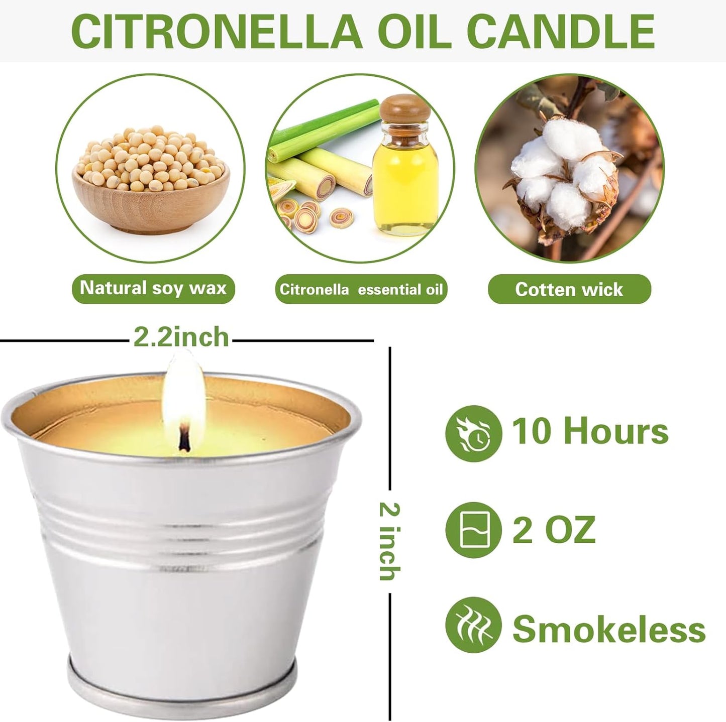Citronella Candles Outdoor, 12 Pack Citronella Candle Set Made with Citronella Oils and Natural Soy Wax, 120 Hour Burn Time, 2 oz Small Bucket Candles for Patio, Home, Backyard