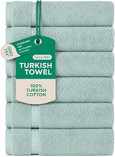 SALBAKOS 100% Turkish Cotton Hand Towel Set of 6 16x30 inch | Premium Quality | Hotel & Spa Collection | Soft, Absorbent, Long Lasting Hand Towels | Made in Turkey (Seafoam Green, 6 Hand Towels)