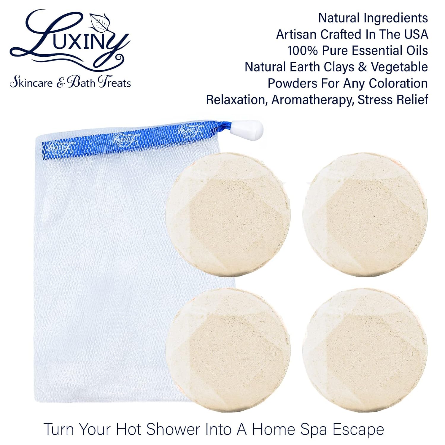 Shower Bombs Aromatherapy in Your Shower, American Made by Luxiny, Shower Steamer Tablets Melt to Release a Fragrant Vapor for Natural Stress Relief – Pack of 4 XL Steamers (Citrus Splash)
