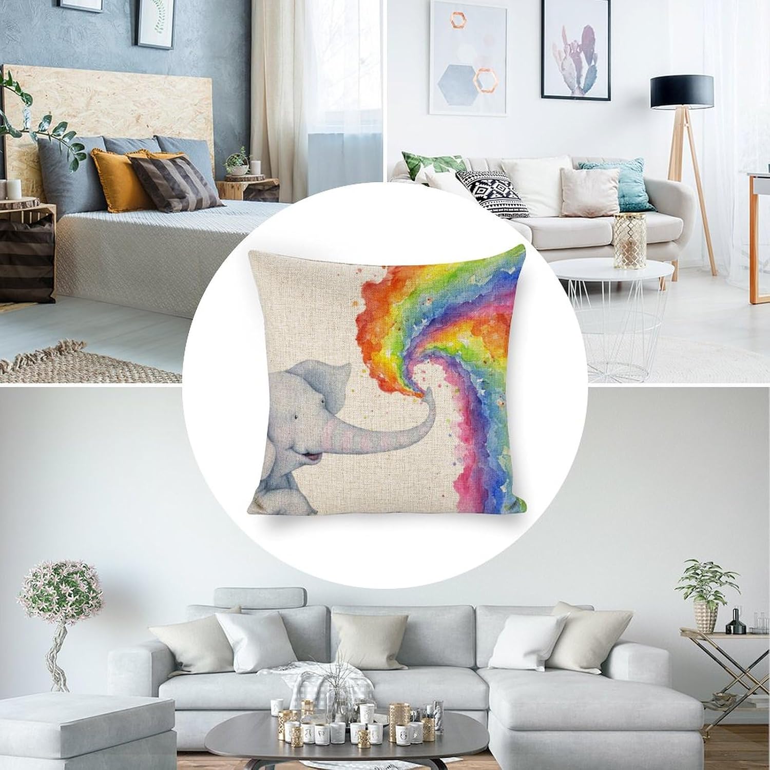 Elephant Gifts for Women Sprays Rainbow Throw Pillow Cover 18x18 Pillow Caese Home Decor Linen Pillowcase for Sofa Car Bedroom Cushion Cover