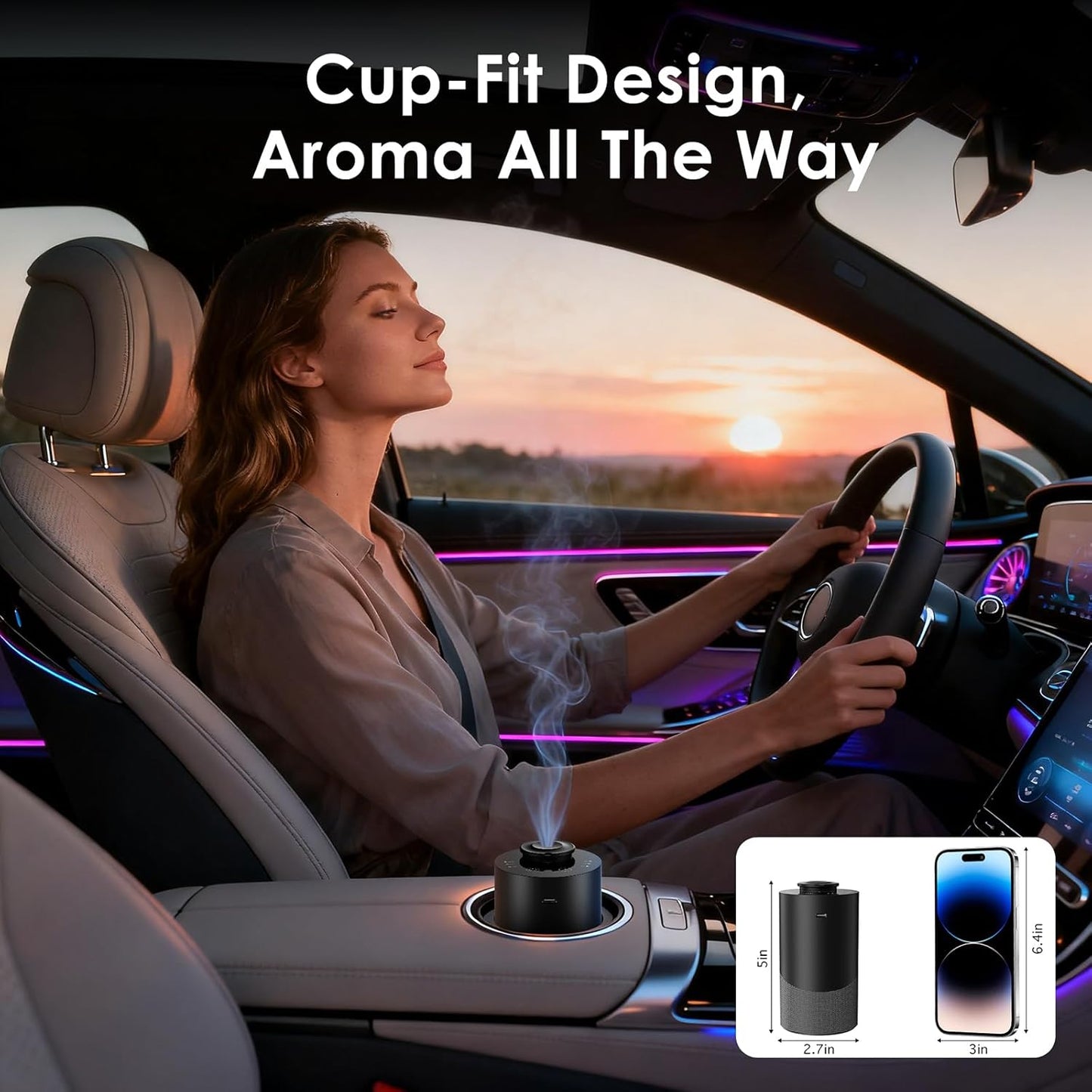 Waterless Essential Oil Diffuser for Home (Aluminum Alloy & Fabric) - Cordless Car Scent diffuser with 3 Timer & 3 Mist Levels - 2000mAh Battery Operated Scent Air Machine for Room Office Hotel,Silver