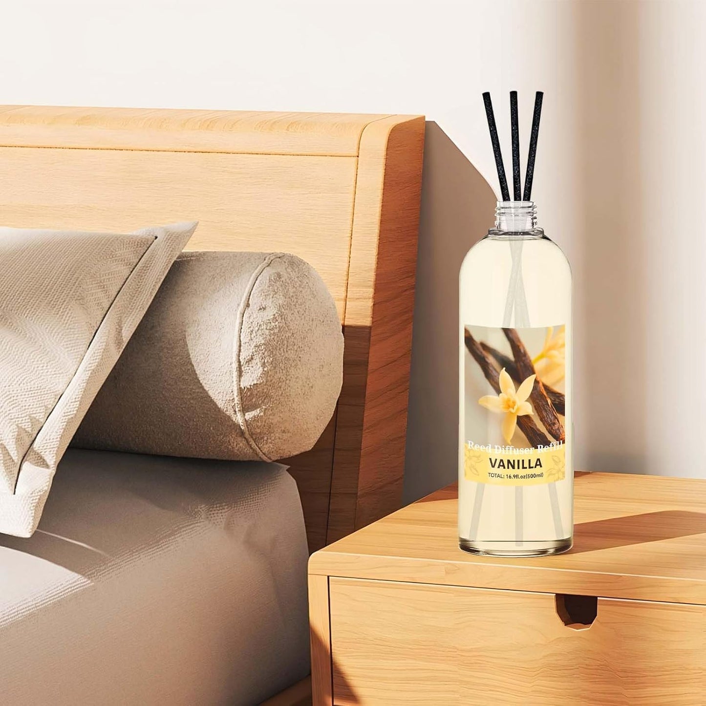 STRN Reed Diffuser Refill, Vanilla Scent Diffuser 500ml | 16.9 oz with 6 Reed Sticks, Room Fresheners for Home, Long-Lasting Fragrance for Living Room, Bedroom, Office, Home Décor