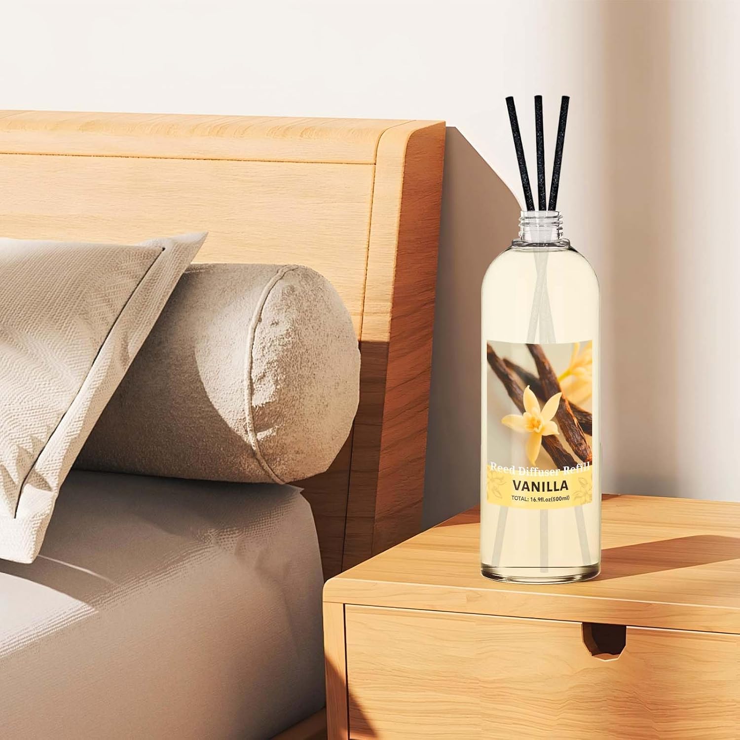 STRN Reed Diffuser Refill, Vanilla Scent Diffuser 500ml | 16.9 oz with 6 Reed Sticks, Room Fresheners for Home, Long-Lasting Fragrance for Living Room, Bedroom, Office, Home Décor