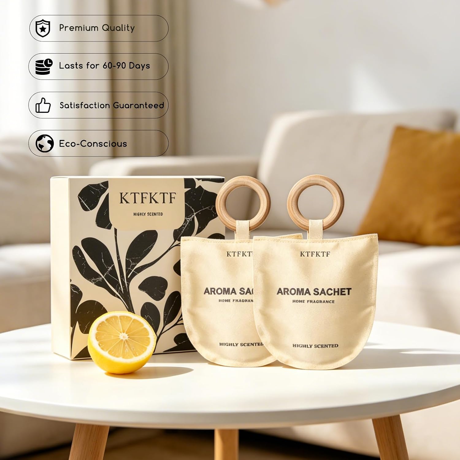 2 Pack Lemon Scented Sachets for Drawers and Closets | 90-Day Long Lasting Closet Air Freshener, Strong Odor Eliminator Sachet Bags for Wardrobe, Shoe Cabinet, Car, Luggage & Home
